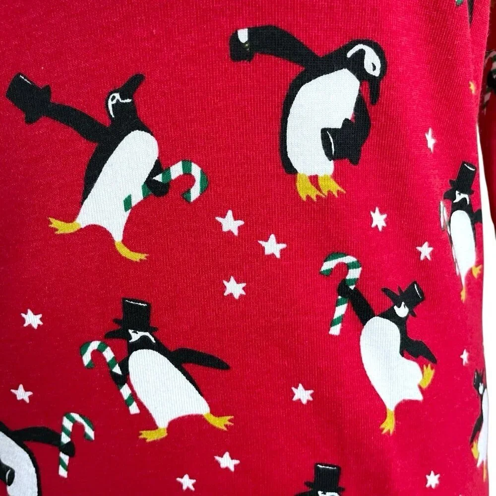 Hanna Andersson Womens Pajama Top Sz Small Red Organic Cotton Penguin Candy Cane